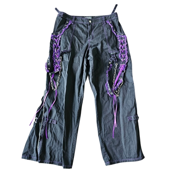 Tripp nyc Pants - Tripp NYC Rave Goth Black Pants with Purple Lace and Chains Womens Size 14